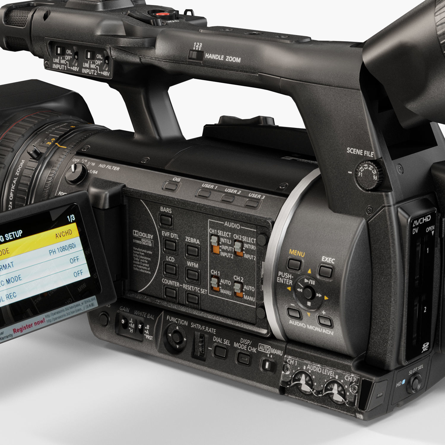 Panasonic AG-AC160A AVCCAM Series professional camcorder Low-poly 3D model_9
