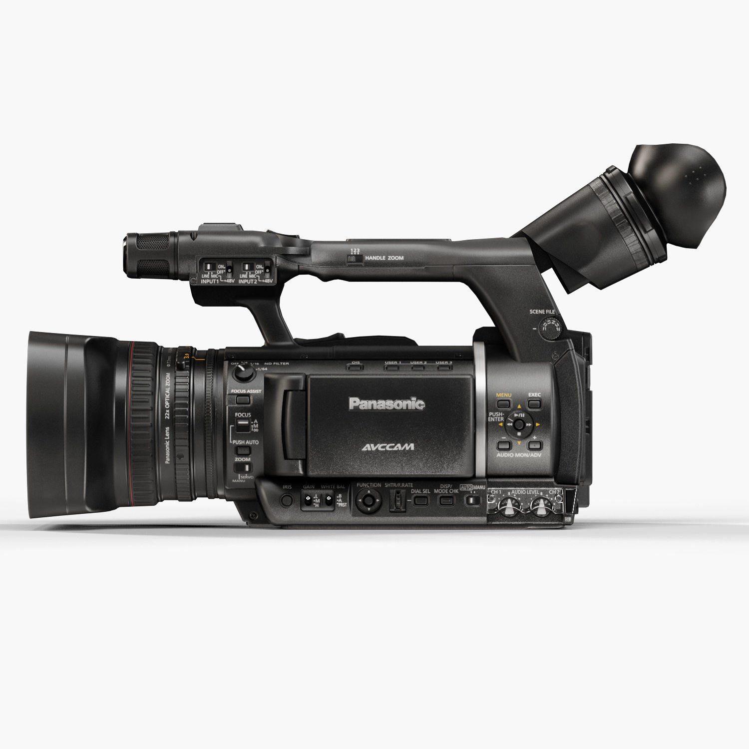 Panasonic AG-AC160A AVCCAM Series professional camcorder Low-poly 3D model_7
