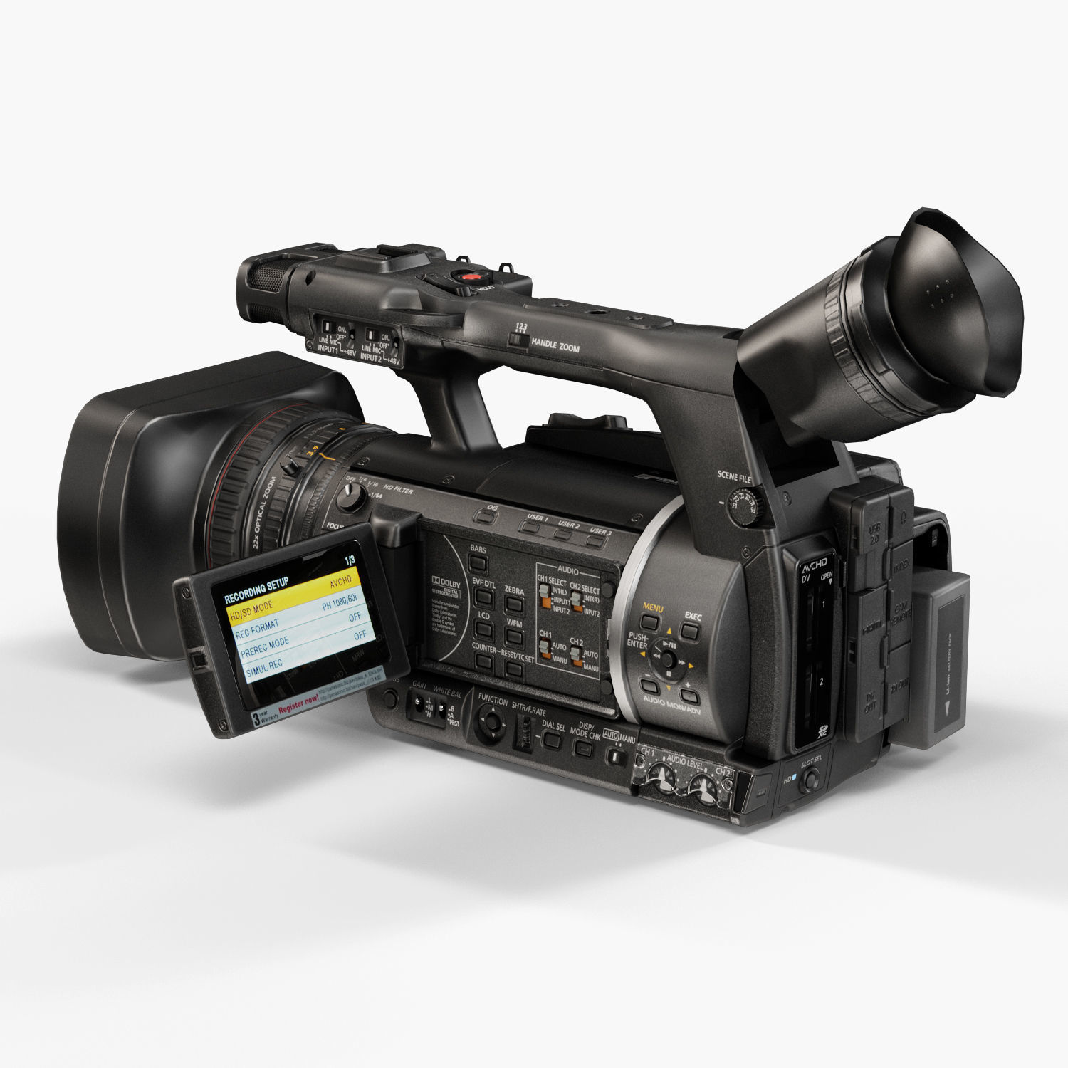 Panasonic AG-AC160A AVCCAM Series professional camcorder Low-poly 3D model_8