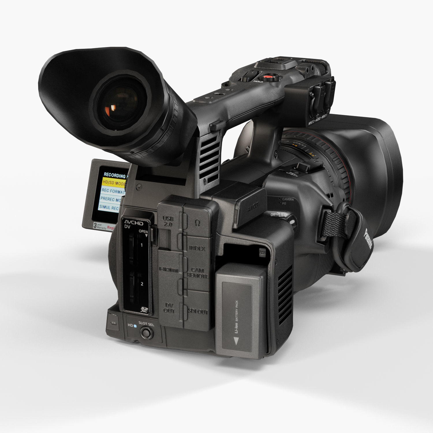 Panasonic AG-AC160A AVCCAM Series professional camcorder Low-poly 3D model_10