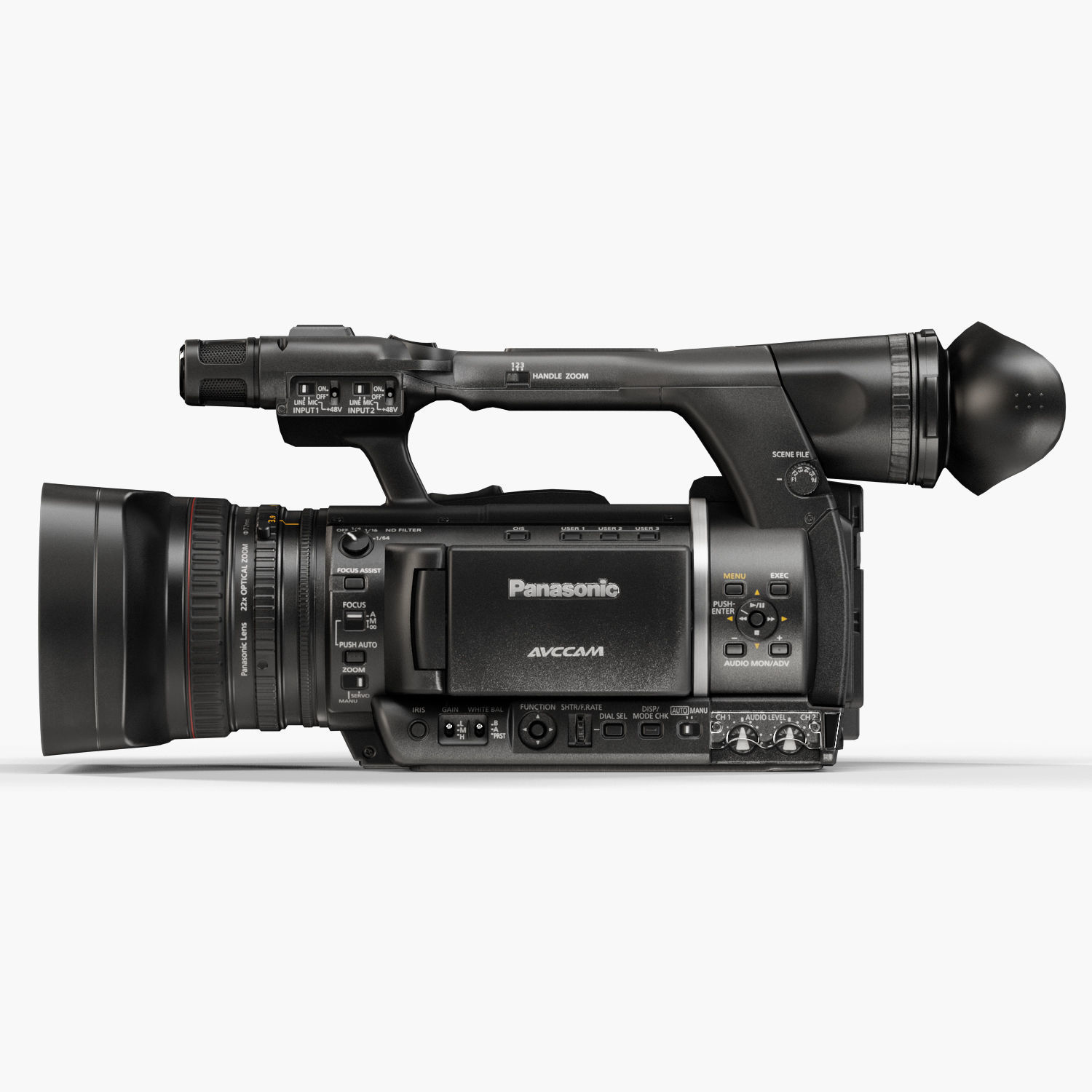 Panasonic AG-AC160A AVCCAM Series professional camcorder Low-poly 3D model_6