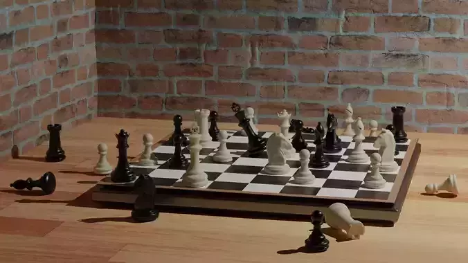 Chess Board and Pieces Free low-poly 3D model