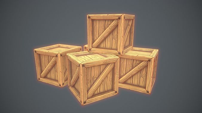 Stylized crate or wood box Low-poly 3D model
