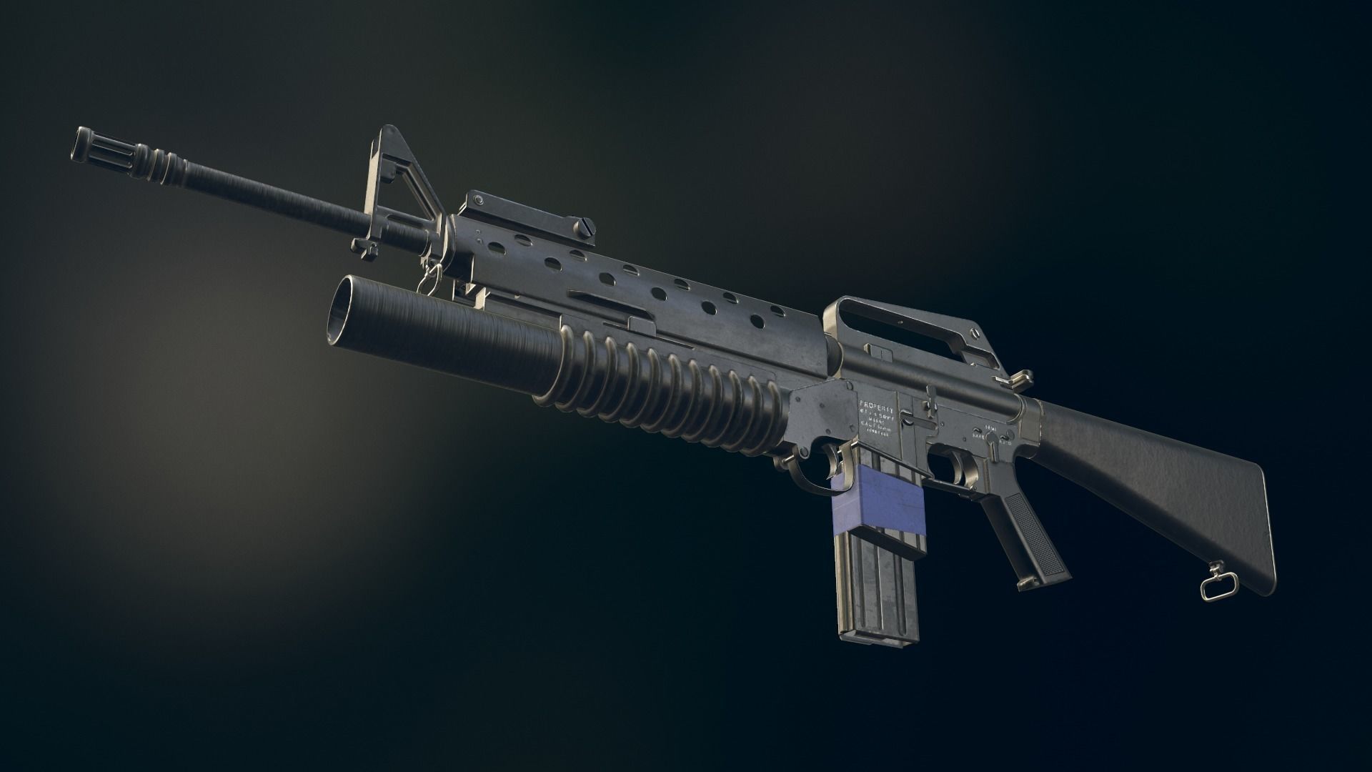 M16A1 Automatic Rifle equipped with M203 Launcher Low-poly 3D model_3
