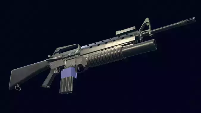 M16A1 Automatic Rifle equipped with M203 Launcher Low-poly 3D model