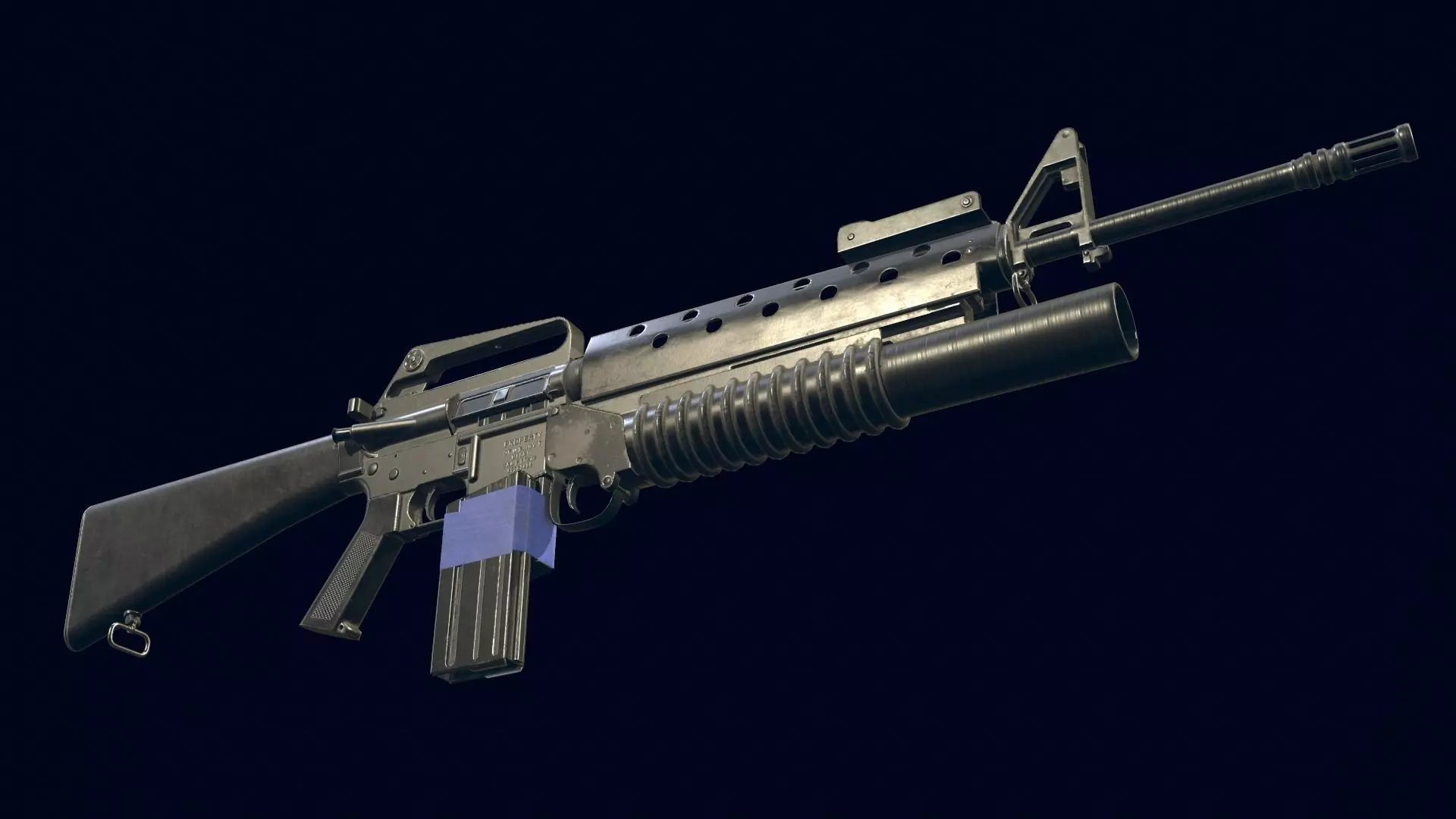 M16A1 Automatic Rifle equipped with M203 Launcher Low-poly 3D model_0
