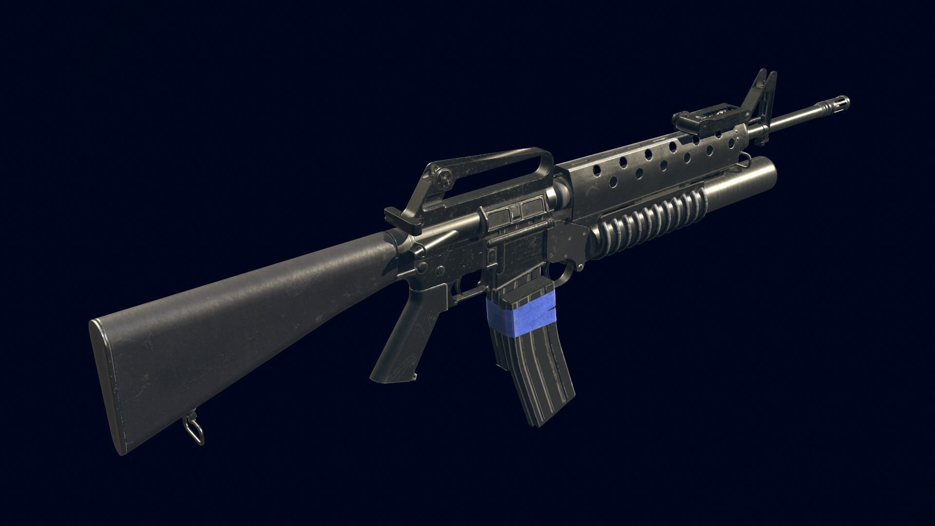 M16A1 Automatic Rifle equipped with M203 Launcher Low-poly 3D model_1