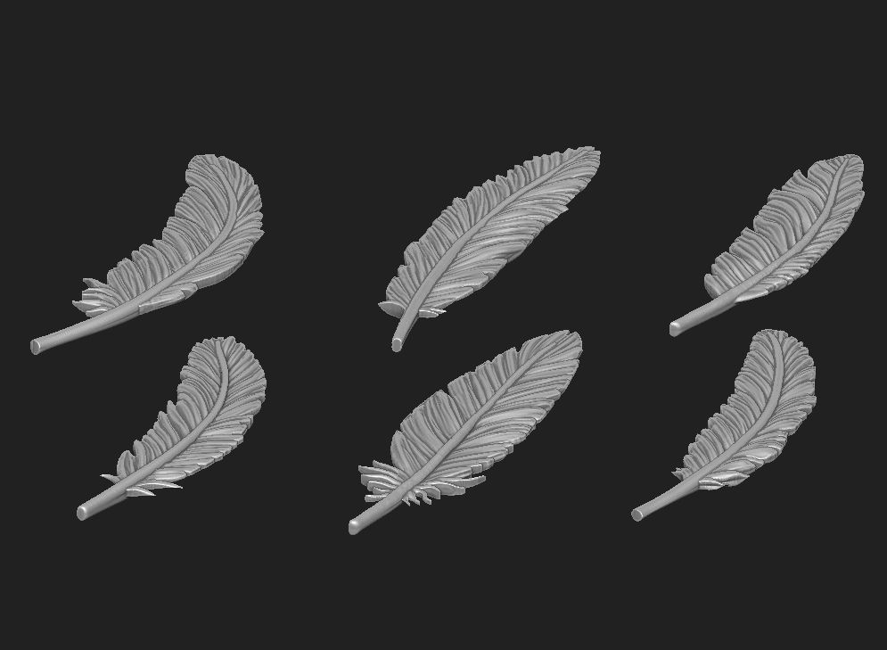 Feather Set six feathers 3D print model_5