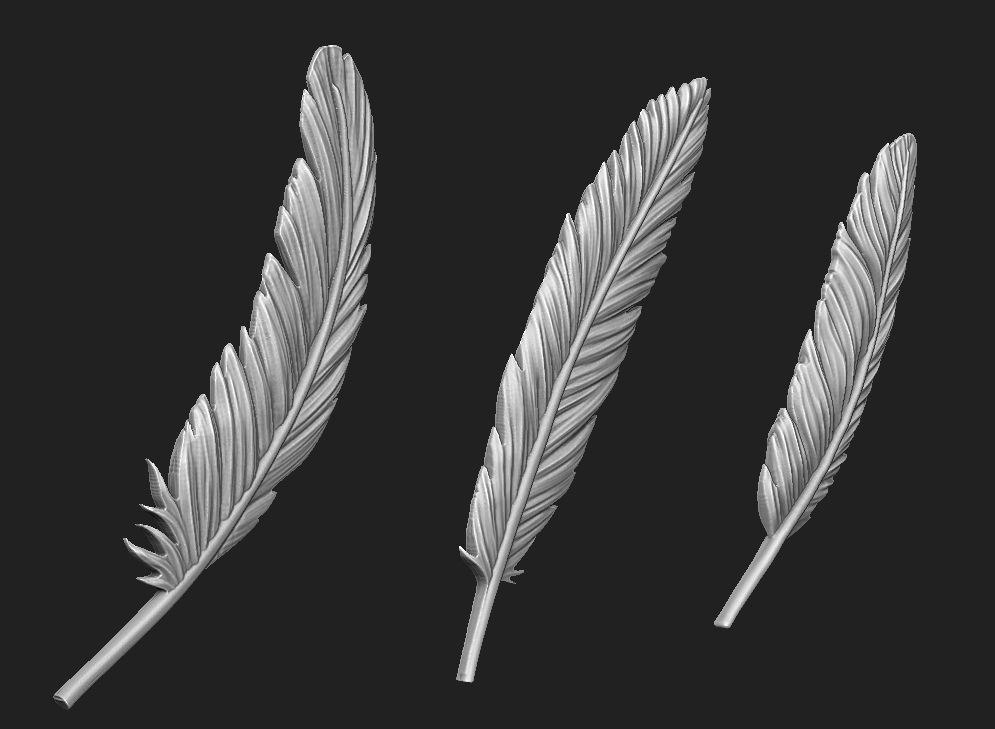Feather Set six feathers 3D print model_2