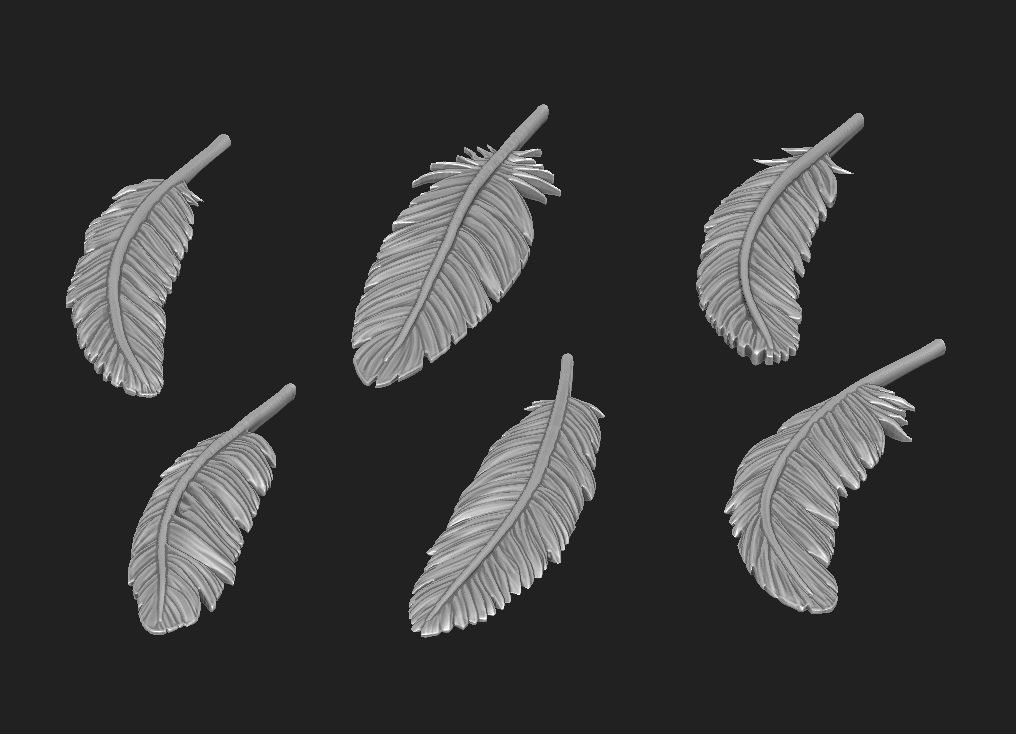 Feather Set six feathers 3D print model_4