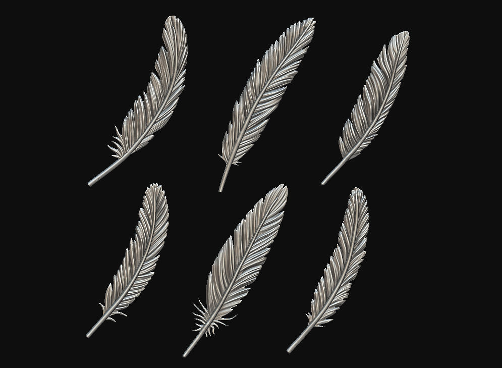 Feather Set six feathers 3D print model_1