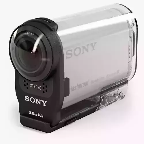 Sony HDR-AS200V action camera with Case Low-poly 3D model