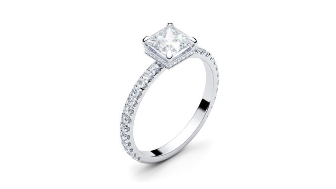 Engagement Halo Ring Princess cut 3D print model