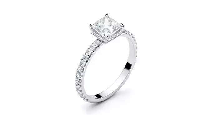 Engagement Halo Ring Princess cut 3D print model