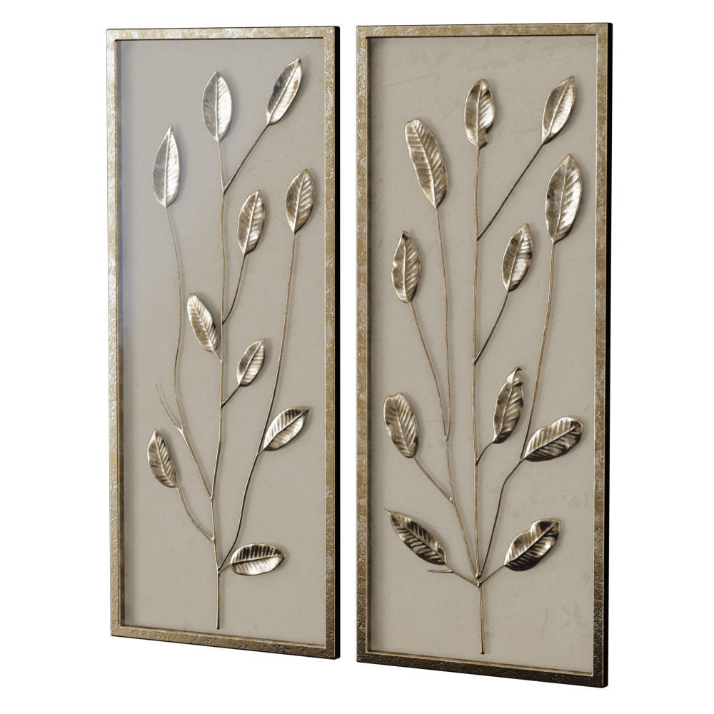 Gold Leaf and Linen Panels Artwork 3D model_2