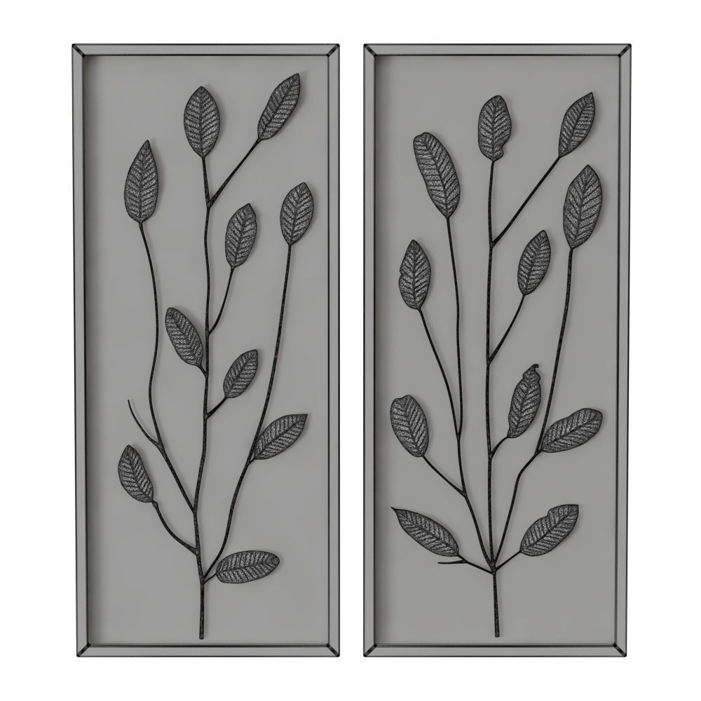 Gold Leaf and Linen Panels Artwork 3D model_3