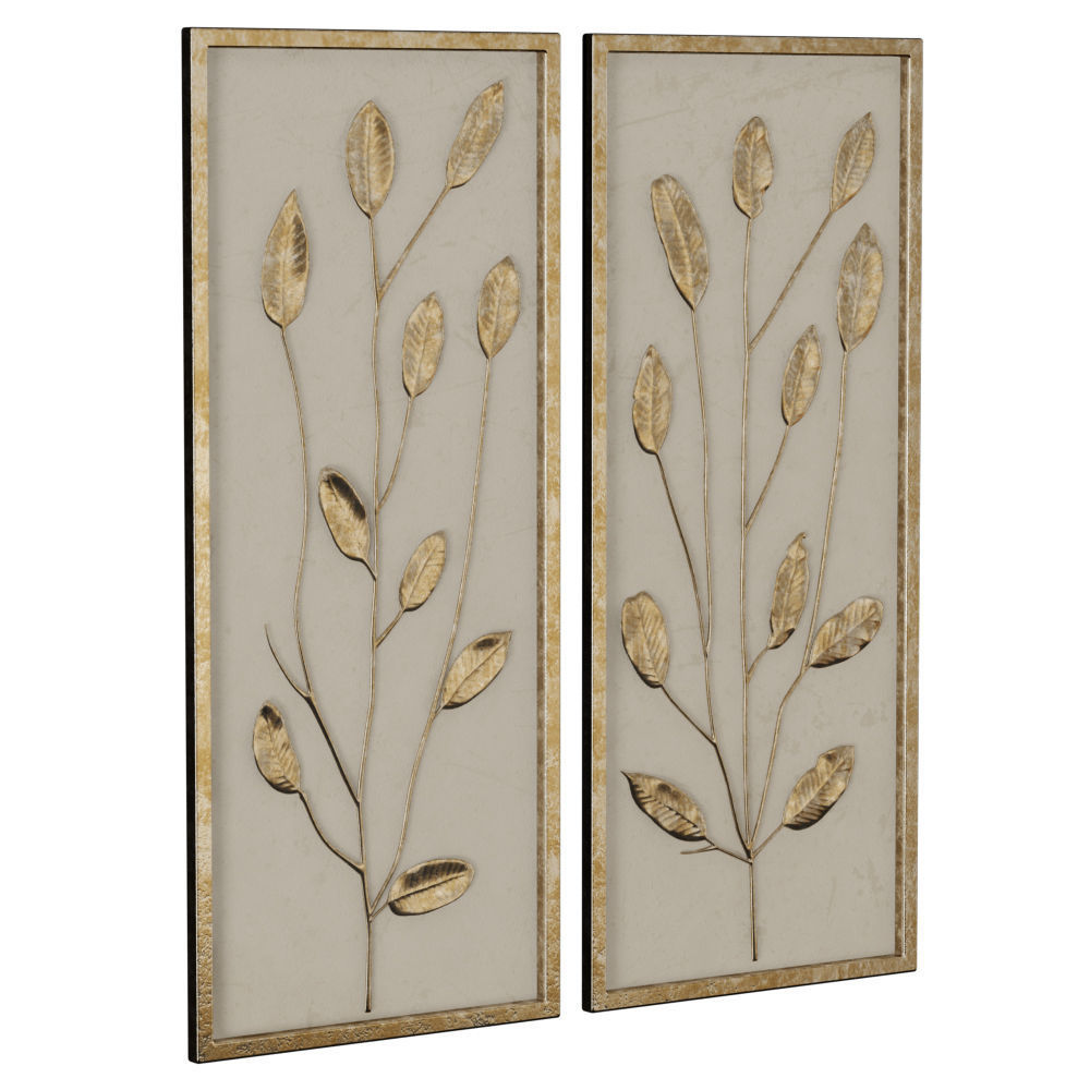 Gold Leaf and Linen Panels Artwork 3D model_1