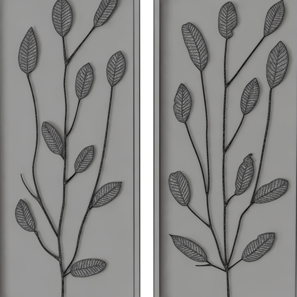 Gold Leaf and Linen Panels Artwork 3D model_4