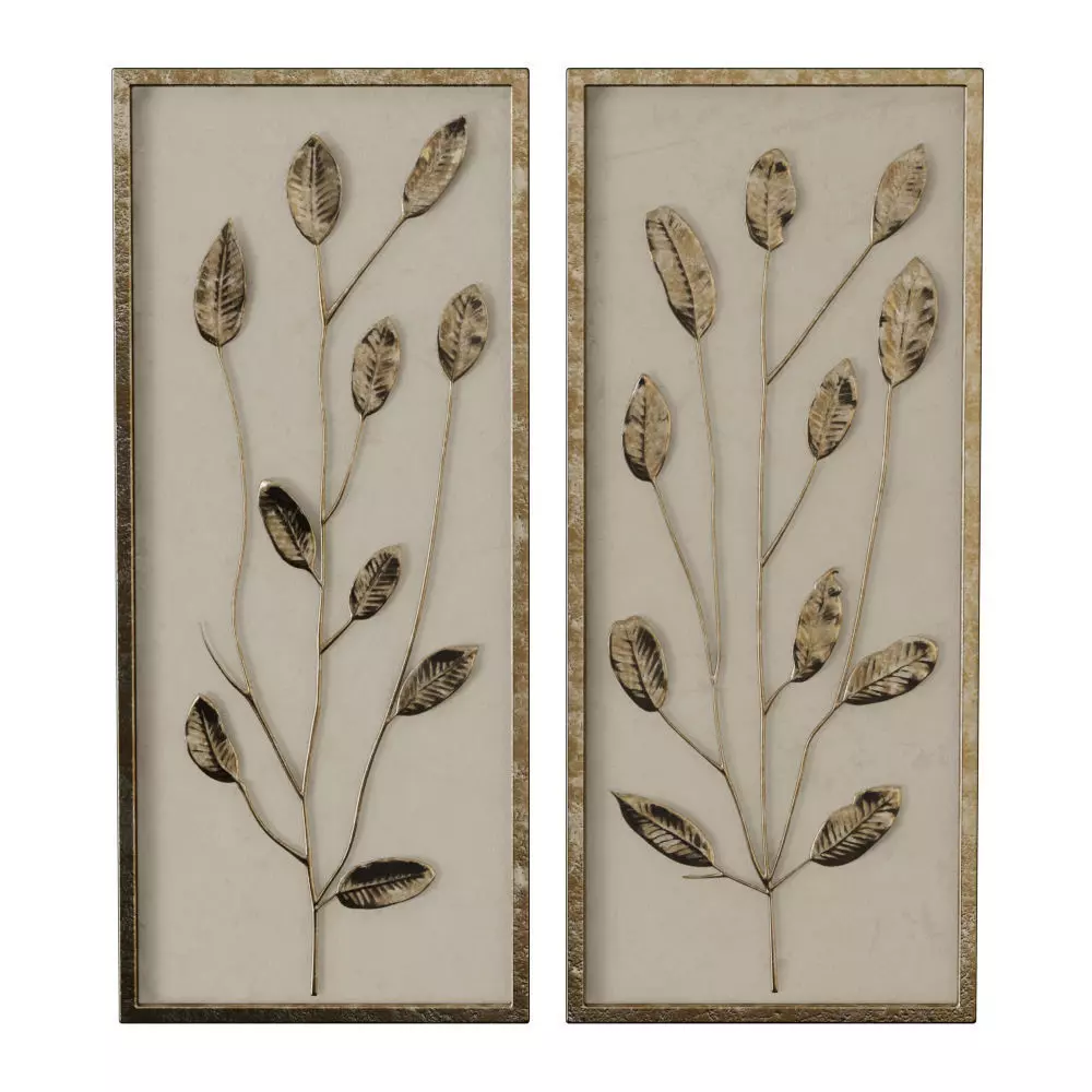 Gold Leaf and Linen Panels Artwork 3D model_0