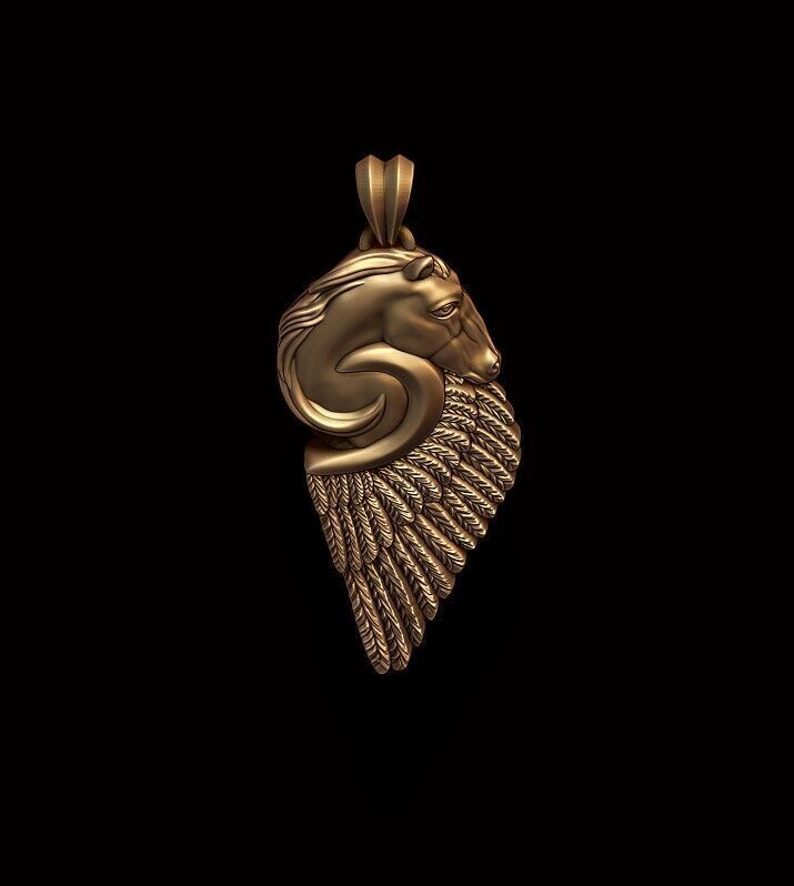horse pegasus pendant 3D print model_4