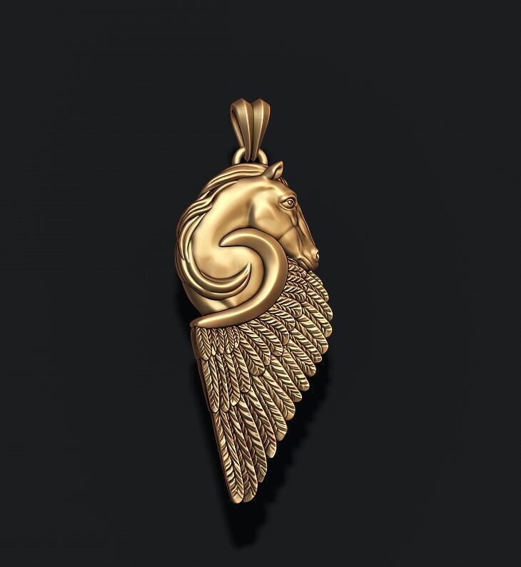 horse pegasus pendant 3D print model_3