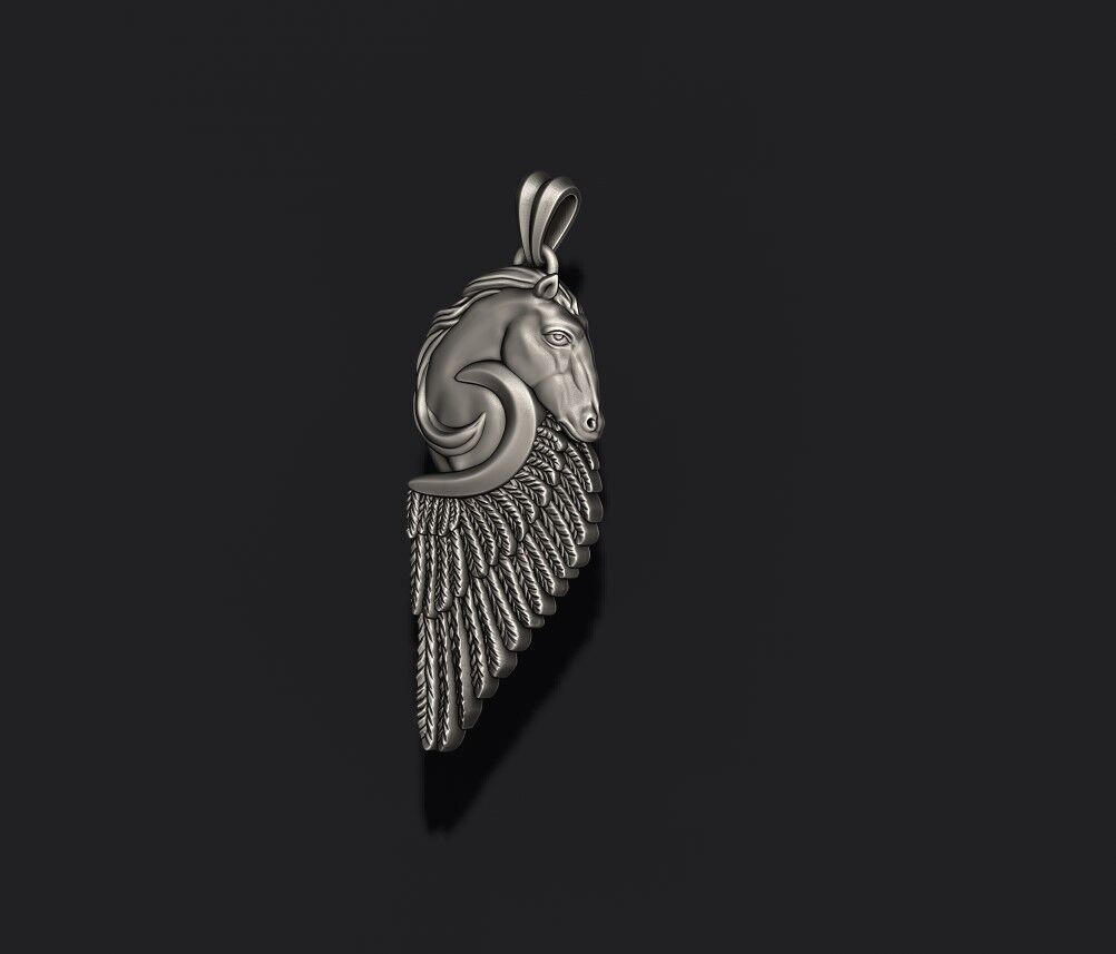 horse pegasus pendant 3D print model_5