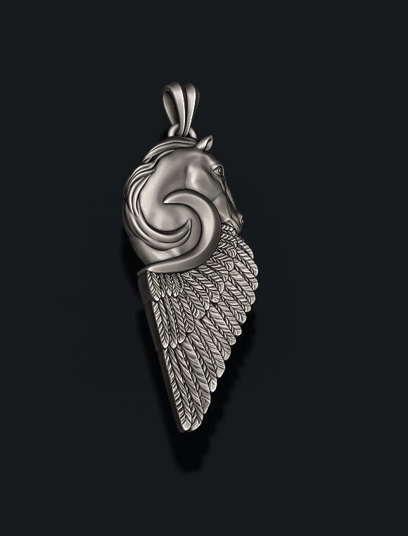 horse pegasus pendant 3D print model_7