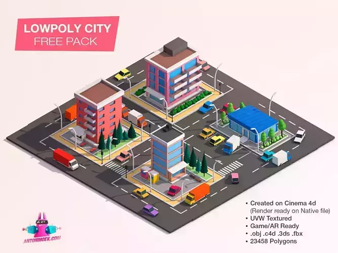 Cartoon Lowpoly City Free Game Pack 