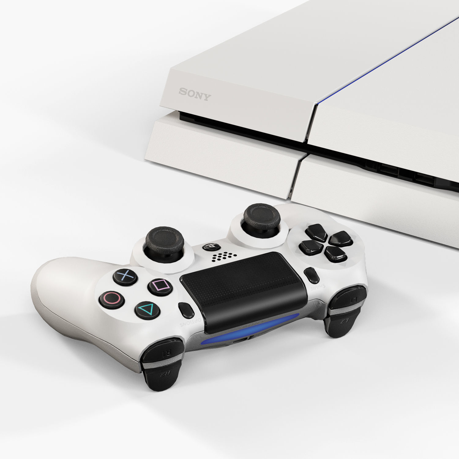 Sony PlayStation 4 White Low-poly 3D model_4