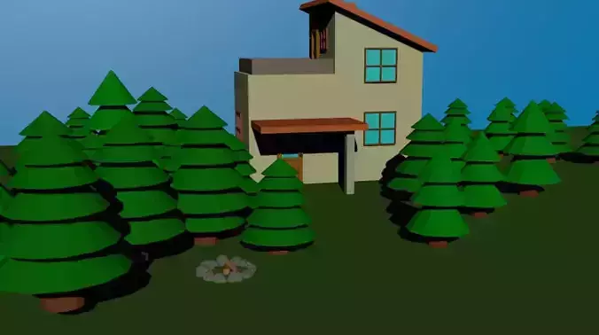 Low Poly house and bonfire pack