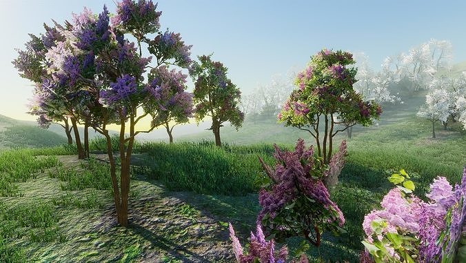 Lilac Trees Low-poly 3D model