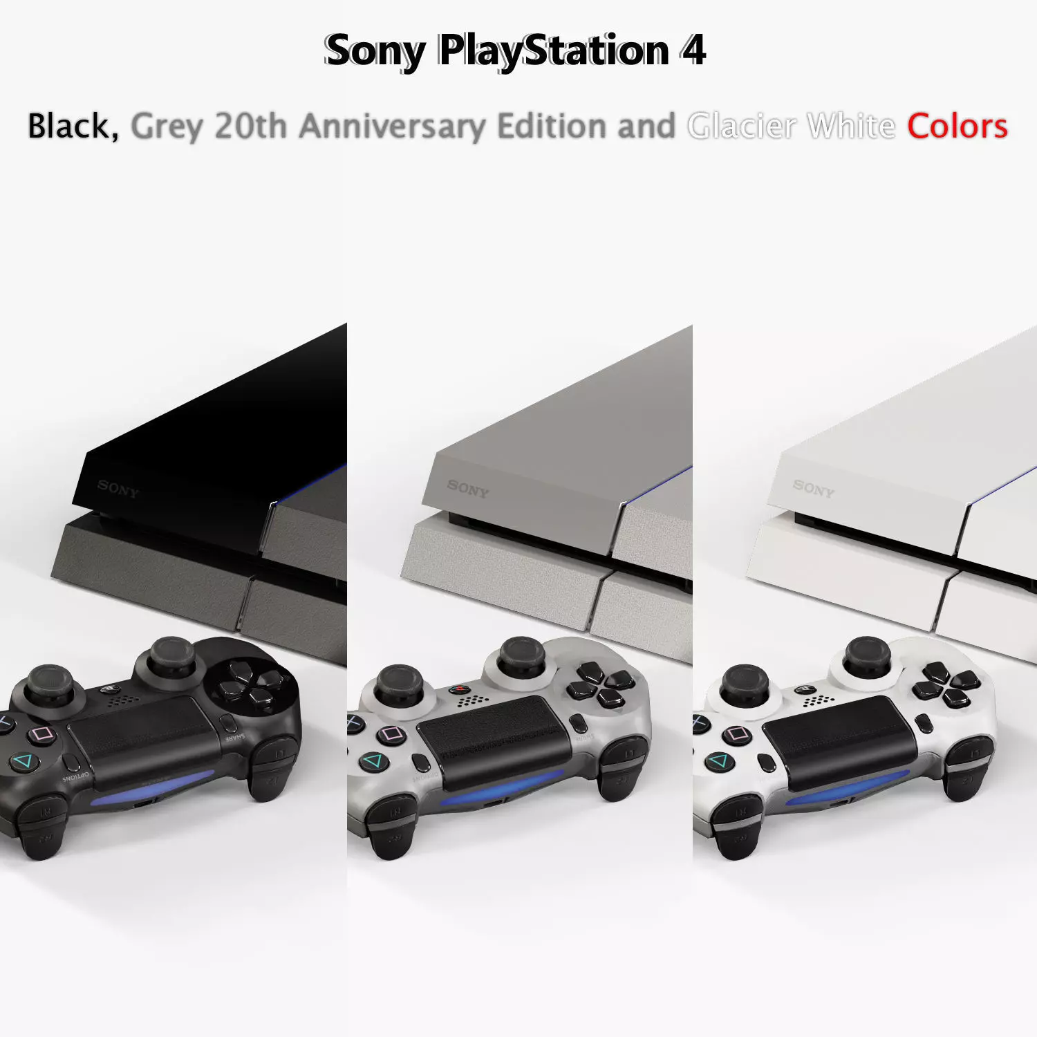 Sony PlayStation 4 Black White Grey Colors Low-poly 3D model