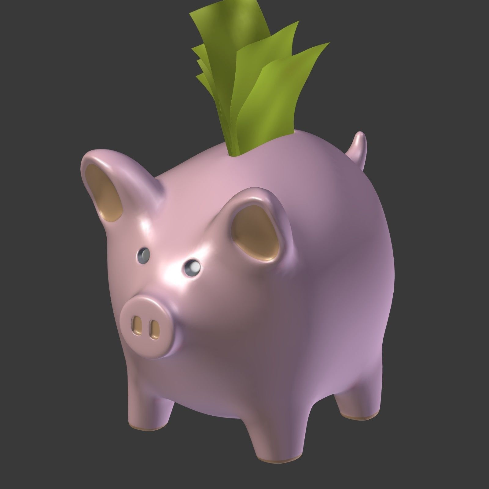 Piggy Bank With Dollar Bills Low-poly 3D model_10