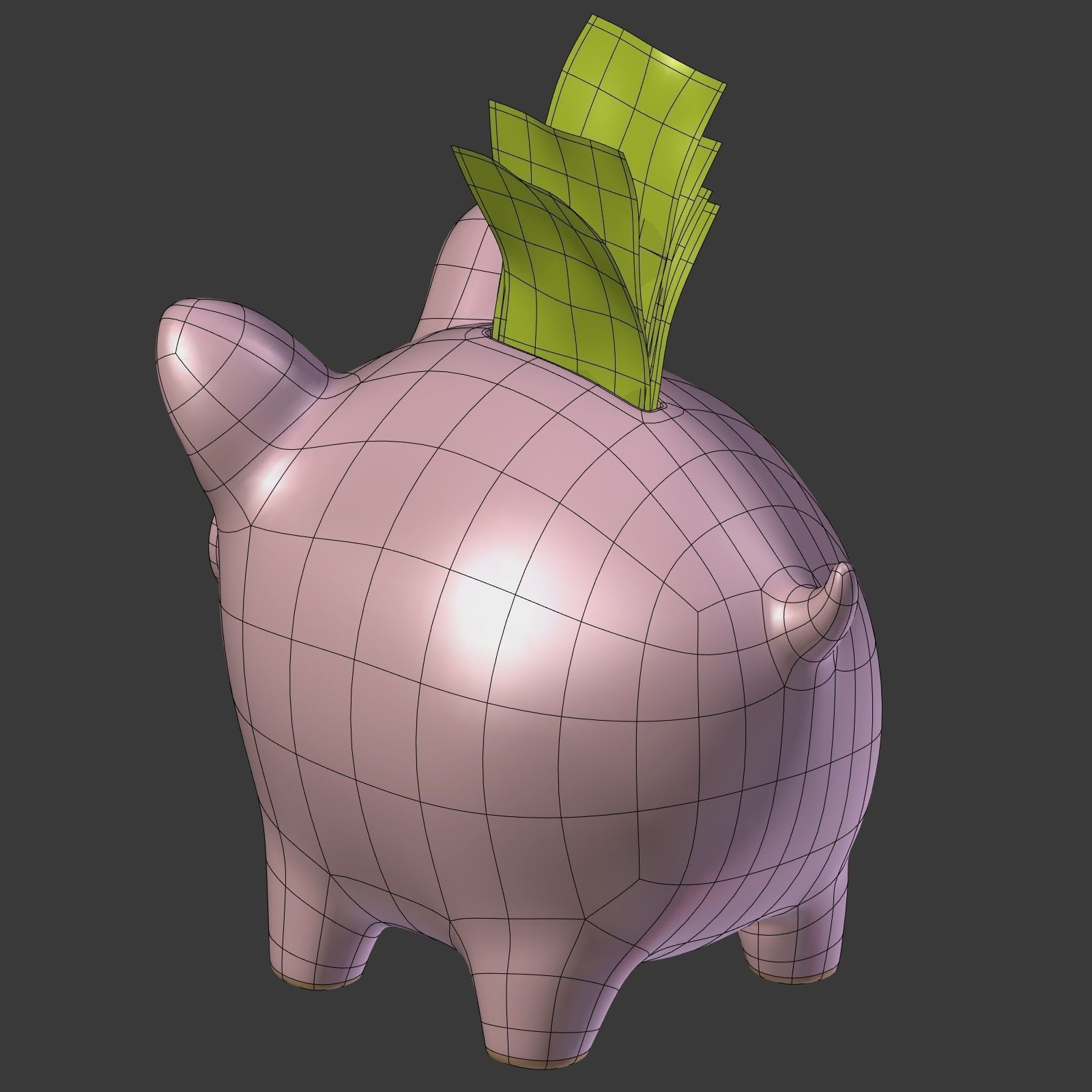 Piggy Bank With Dollar Bills Low-poly 3D model_13