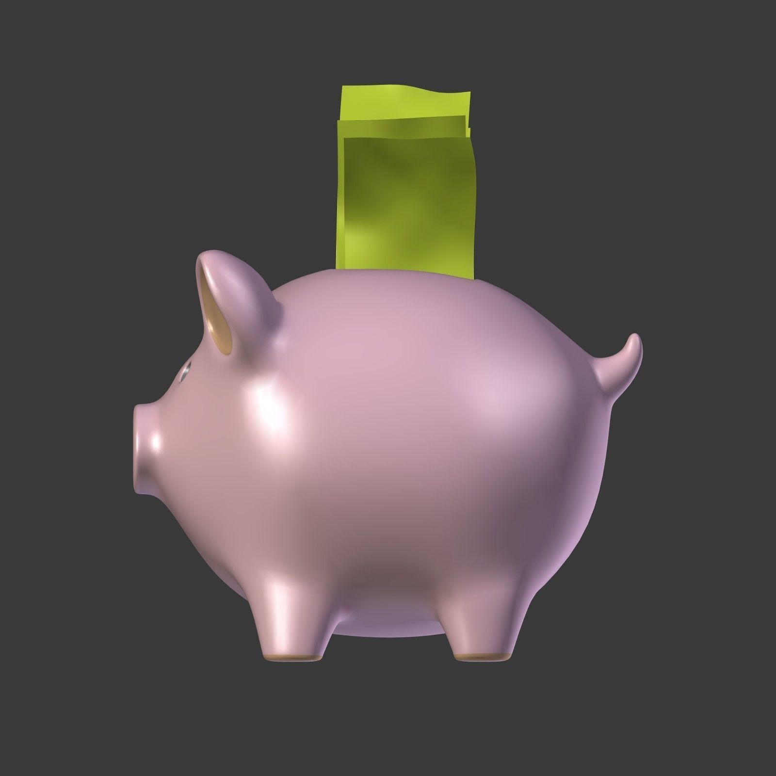 Piggy Bank With Dollar Bills Low-poly 3D model_6