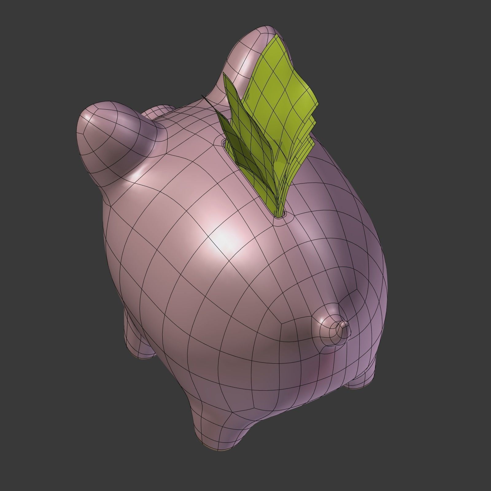 Piggy Bank With Dollar Bills Low-poly 3D model_17