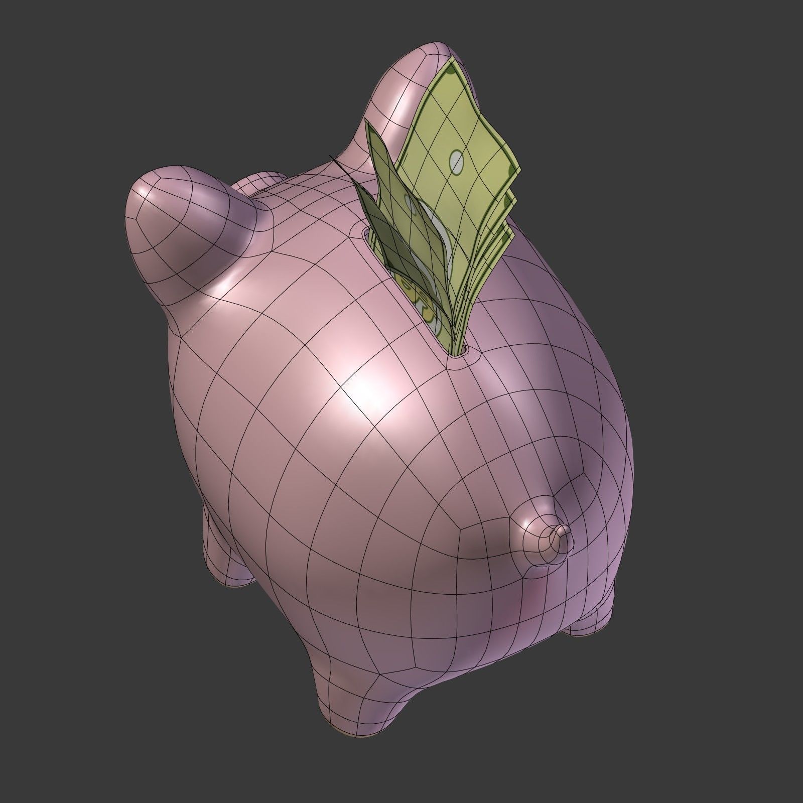 Piggy Bank With Dollar Bills Low-poly 3D model_18