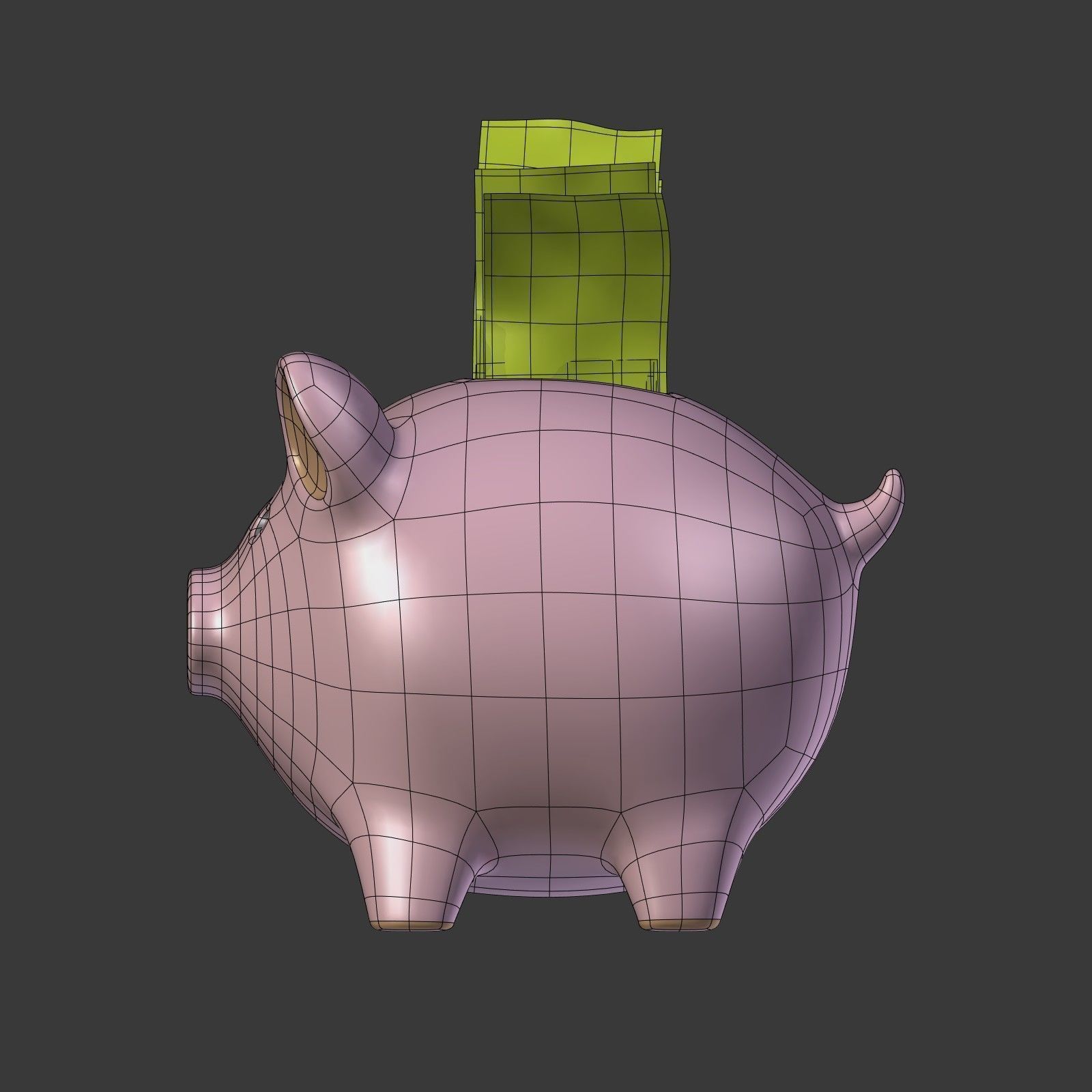 Piggy Bank With Dollar Bills Low-poly 3D model_7