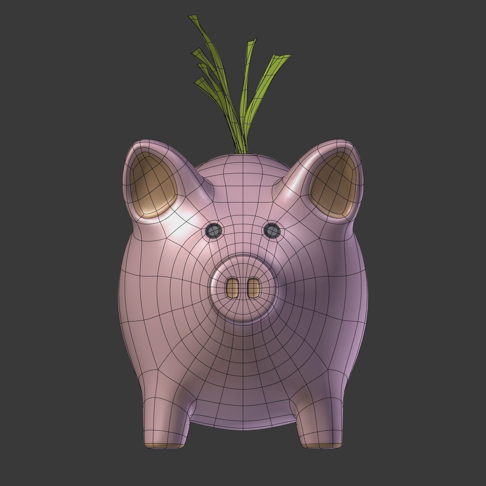 Piggy Bank With Dollar Bills Low-poly 3D model_9