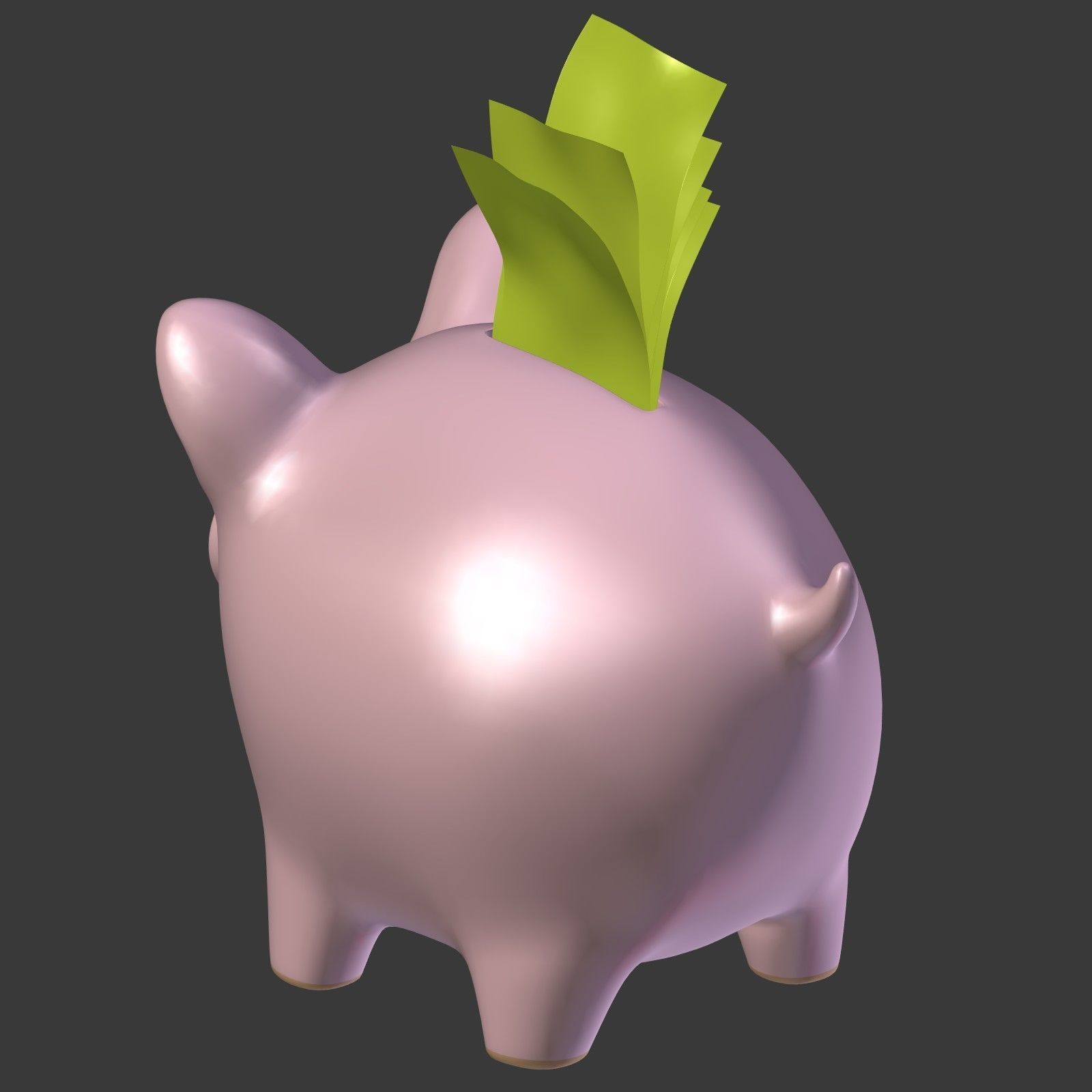 Piggy Bank With Dollar Bills Low-poly 3D model_12