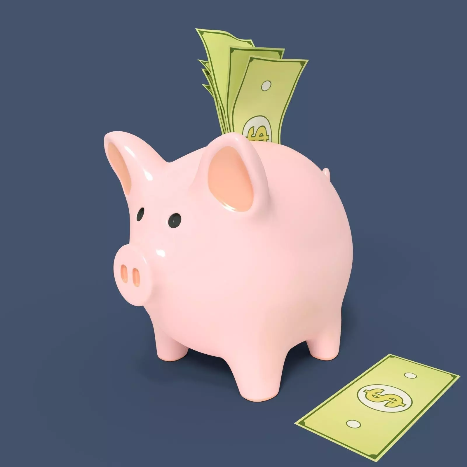 Piggy Bank With Dollar Bills Low-poly 3D model_0