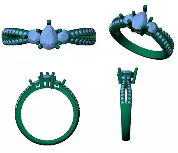 APLR0007 diamond engagement ring with three stones 3D print model