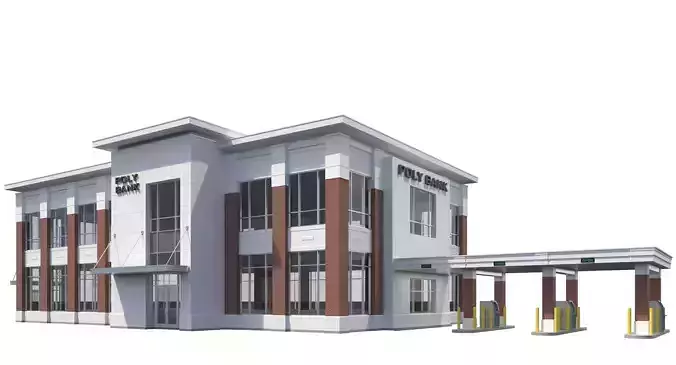 Commercial Building-023 Bank With Drive-thru 3D model Commercial Building-023 Bank With Drive-thru 3D model