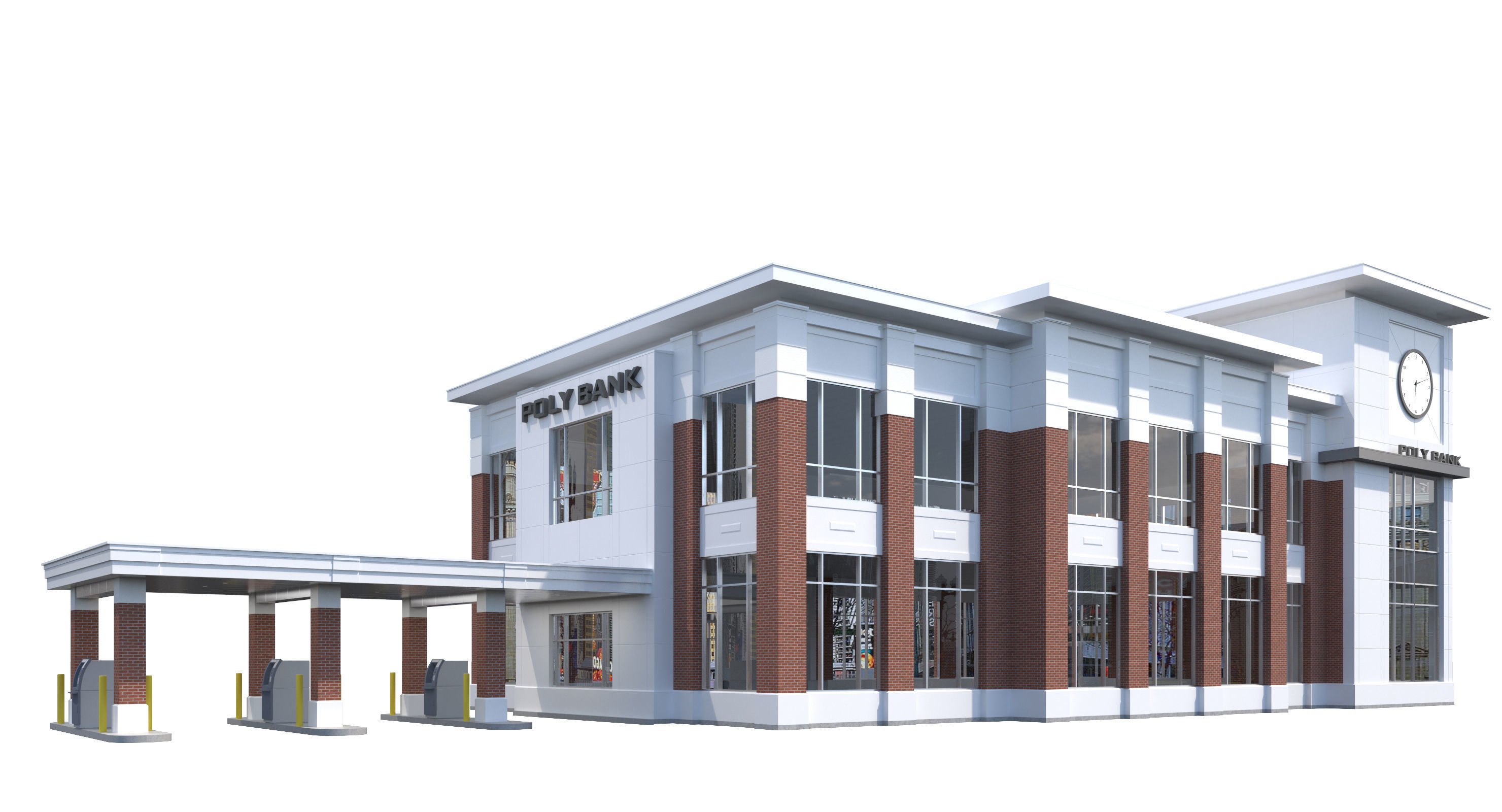 Commercial Building-023 Bank With Drive-thru 3D model_6