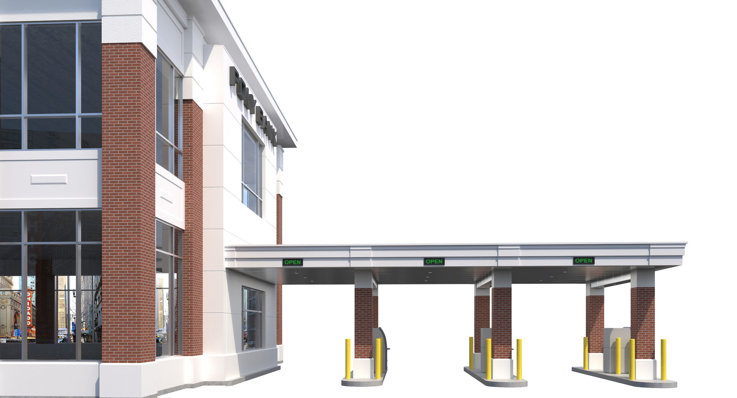 Commercial Building-023 Bank With Drive-thru 3D model_4