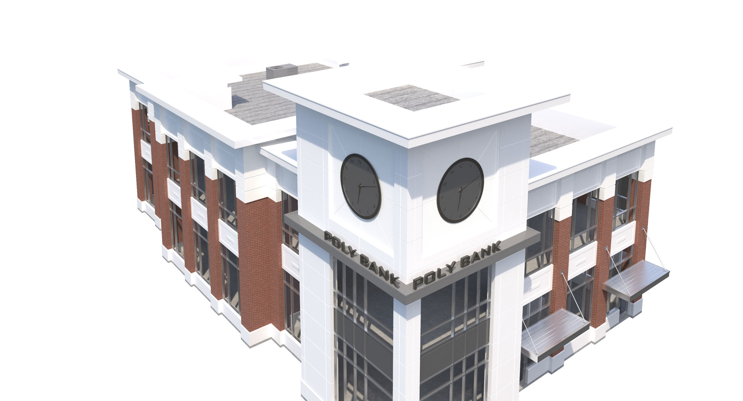 Commercial Building-023 Bank With Drive-thru 3D model_12