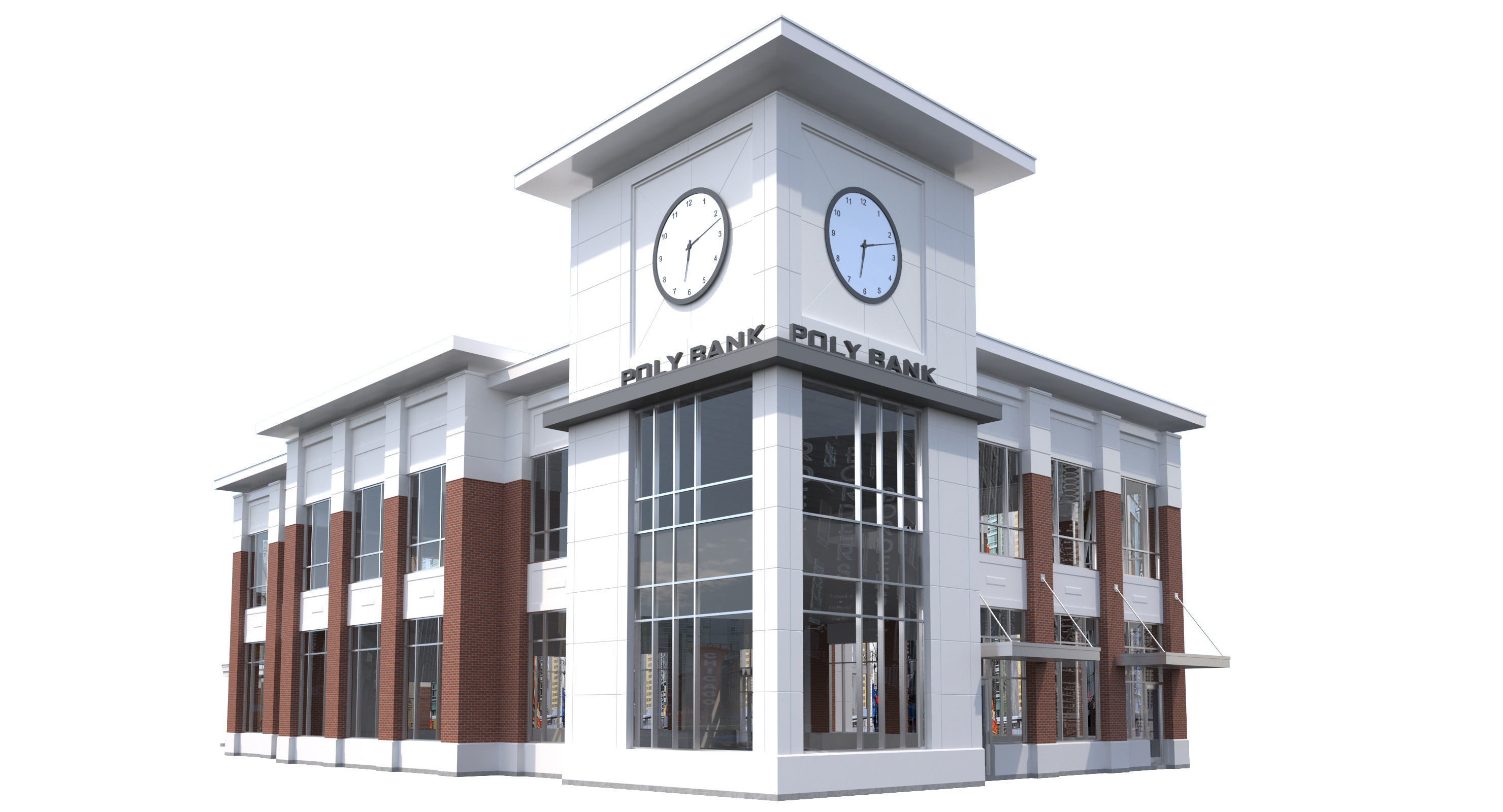 Commercial Building-023 Bank With Drive-thru 3D model_8