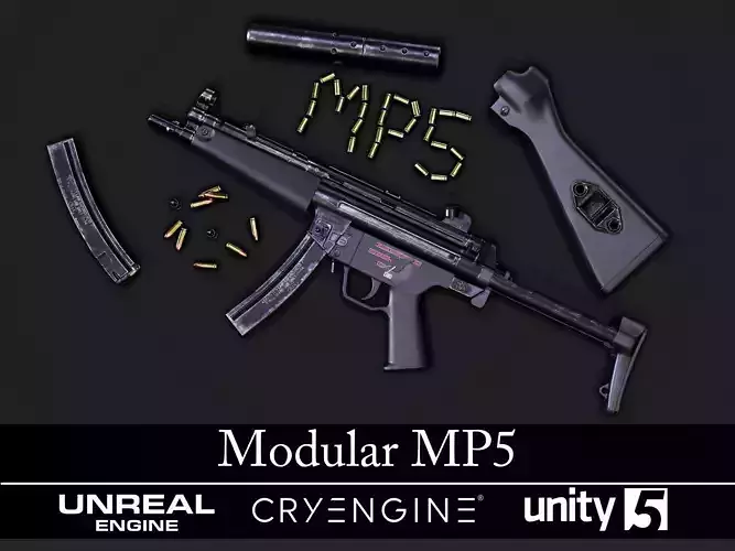 Modular MP5 - Textured - Game Ready Low-poly 3D model
