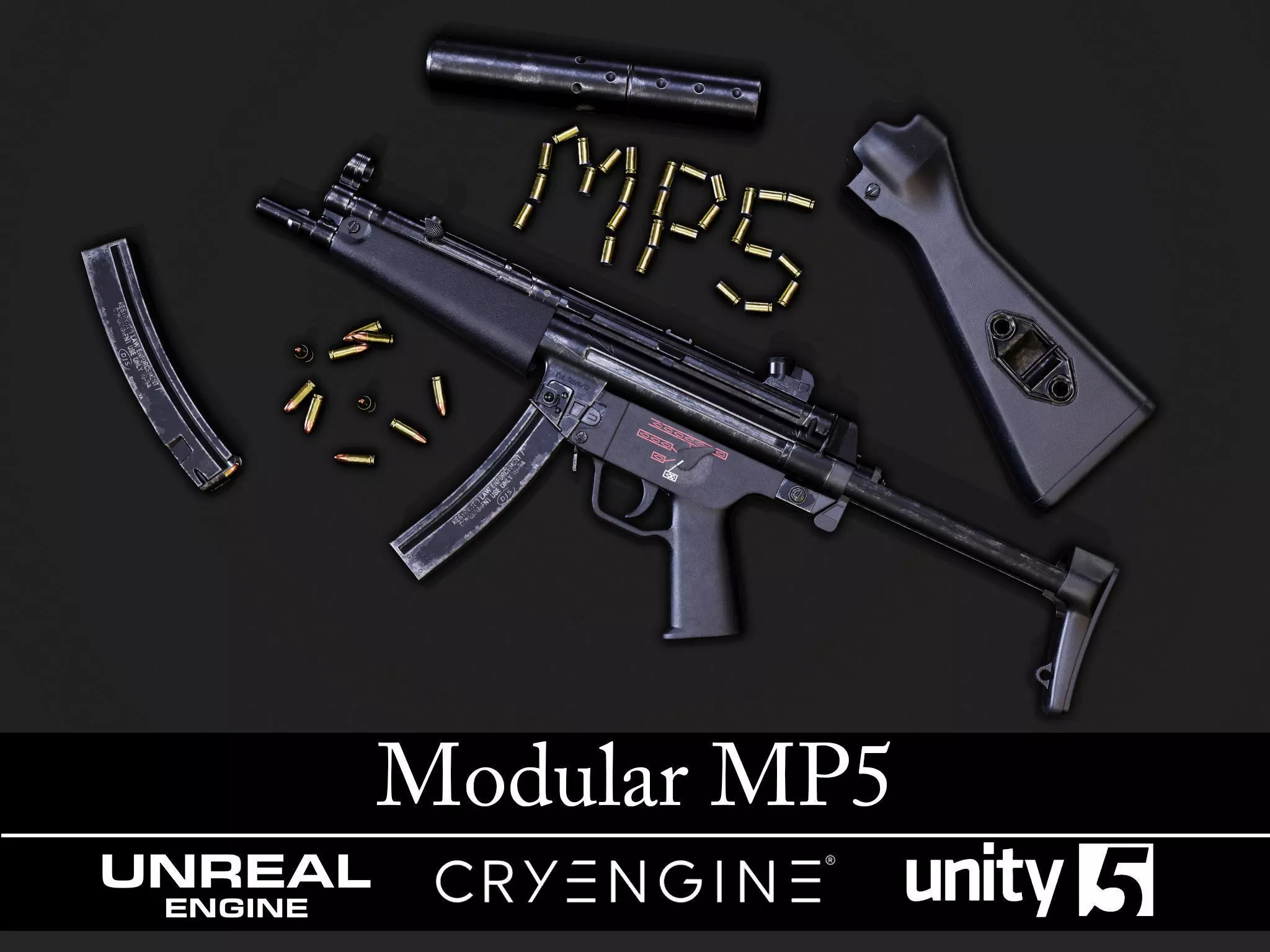 Modular MP5 - Textured - Game Ready Low-poly 3D model_0