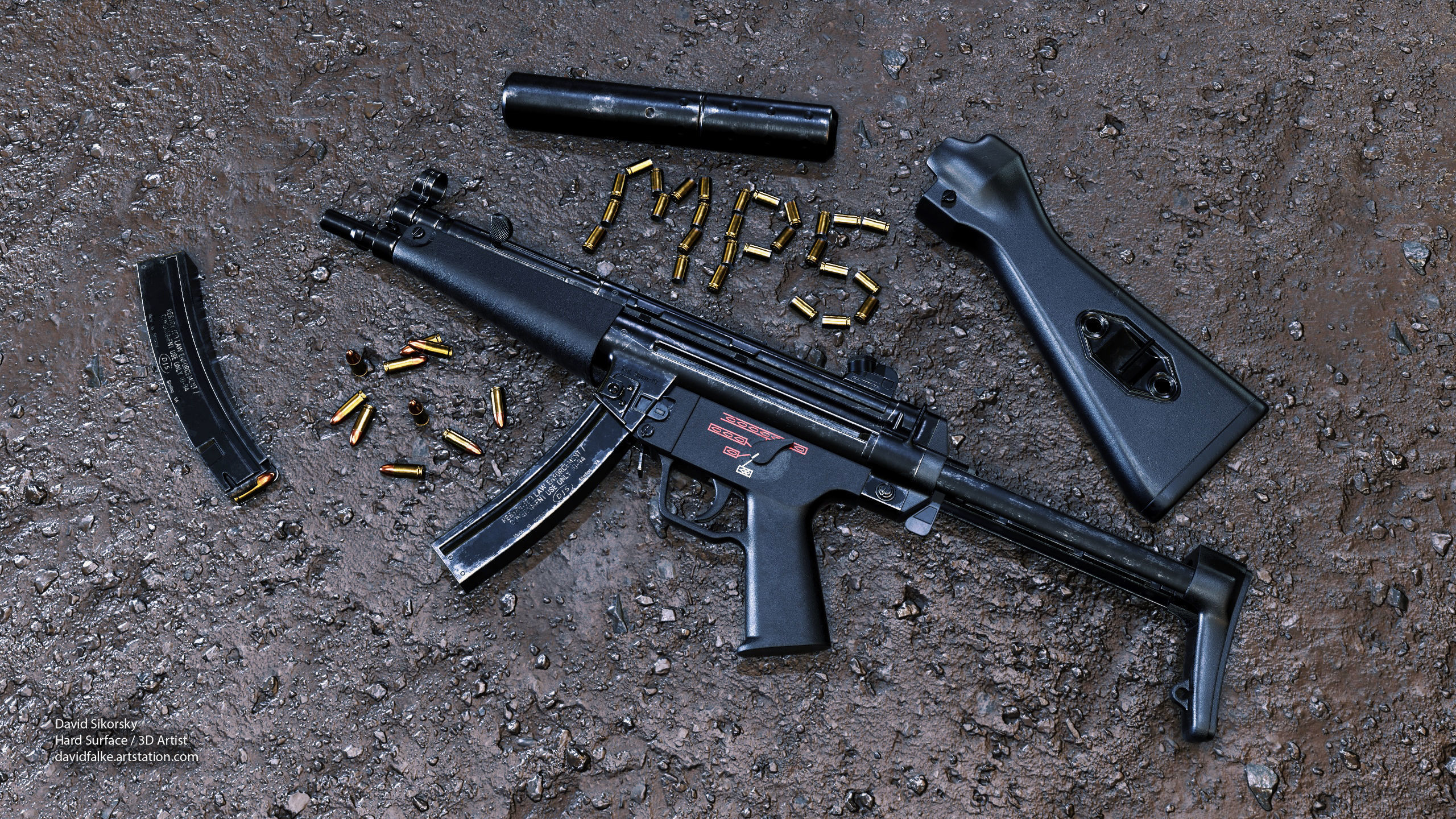 Modular MP5 - Textured - Game Ready Low-poly 3D model_3